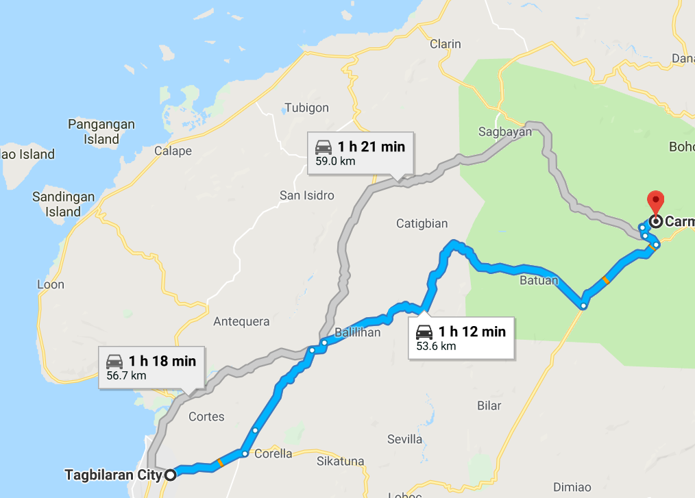 CHAP Bohol Adventure Curious Onion Map Directions fastest way from Tagbilaran to Carmen