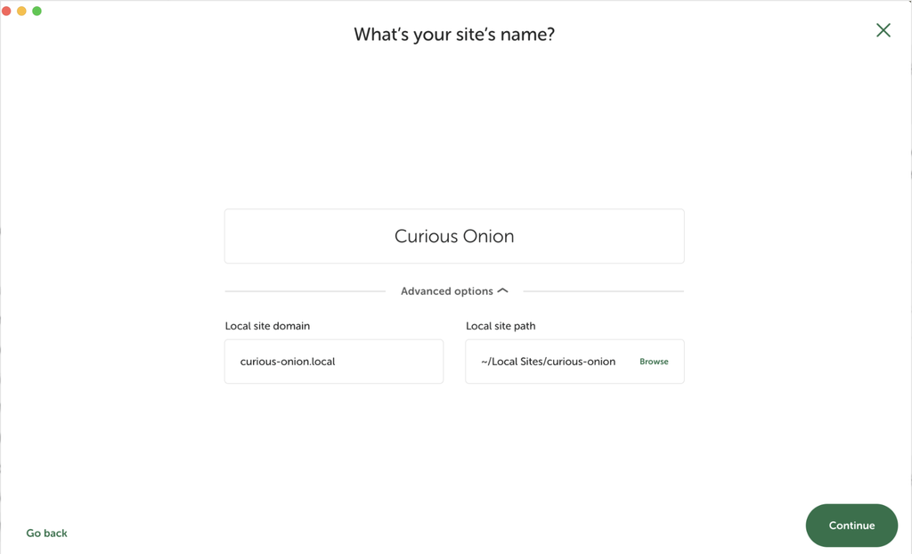 Advanced options under what is your site name