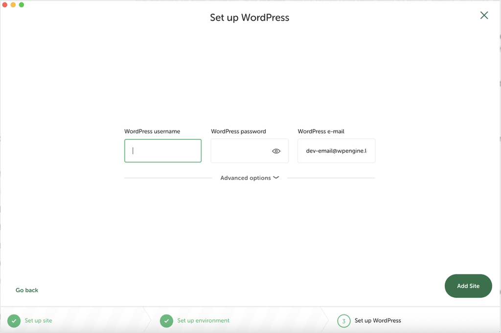 Setup WordPress Screen